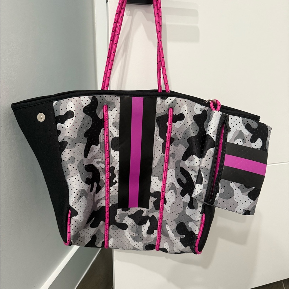Stylish Camouflage Tote Bag with Pink Accents